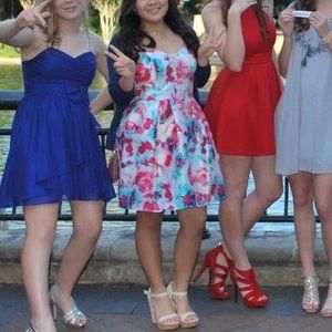 Girls Strapless Floral Multicolored Polyester Formal Midi Dress